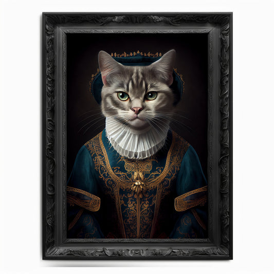 Cat Wall Art Print,  Animal Lover Vintage Regal Cat Art Print Poster Renaissance. Victorian Cat Portrait, Royal Painting Home Decor Pet Gift - Wall Art Poster Print