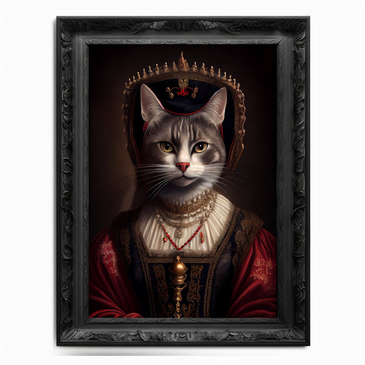 Cat Wall Art Print,  Animal Lover Vintage Regal Cat Art Print Poster Renaissance. Victorian Cat Portrait, Royal Painting Home Decor Pet Gift - Wall Art Poster Print