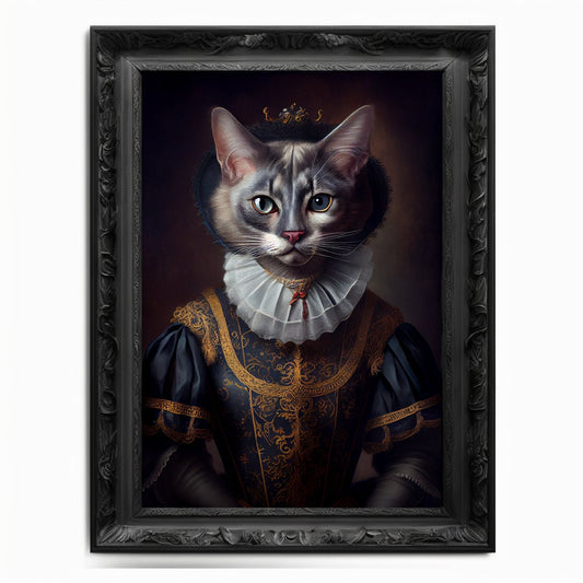 Cat Wall Art Print,  Animal Lover Vintage Regal Cat Art Print Poster Renaissance. Victorian Cat Portrait, Royal Painting Home Decor Pet Gift - Wall Art Poster Print