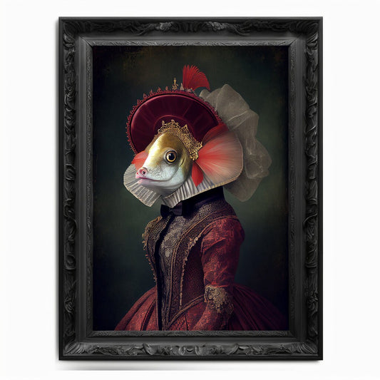 Fish Wall Art Print,  Animal Lover Vintage Regal Fish Art Print Poster Renaissance. Victorian Fish Portrait, Royal Painting Home Decor Gift - Wall Art Poster Print