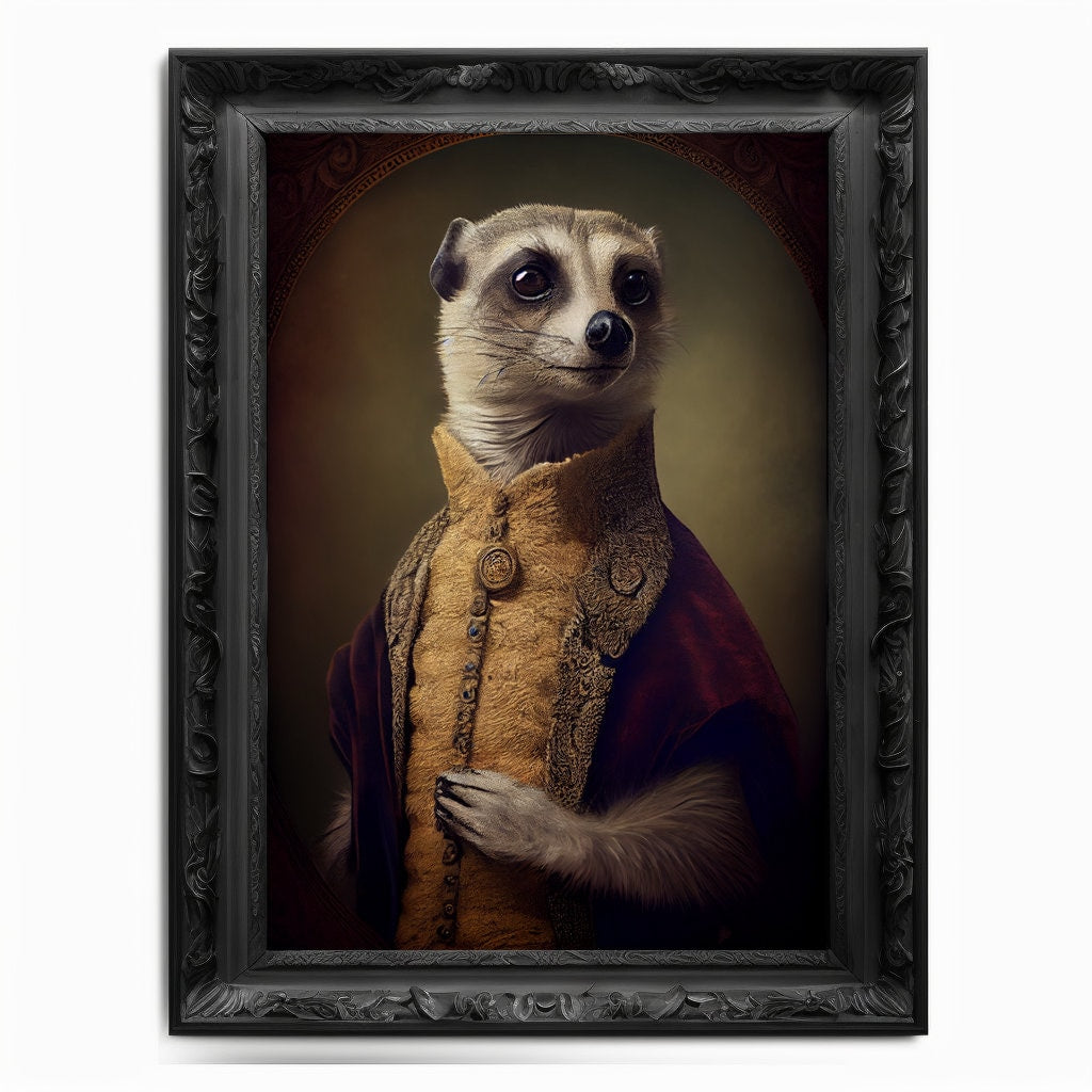 Meerkat Wall Art Print, Animal Lover Vintage Regal Meerkat Art Poster Renaissance. Victorian Meerkat Portrait, Royal Painting Home Pet Gift