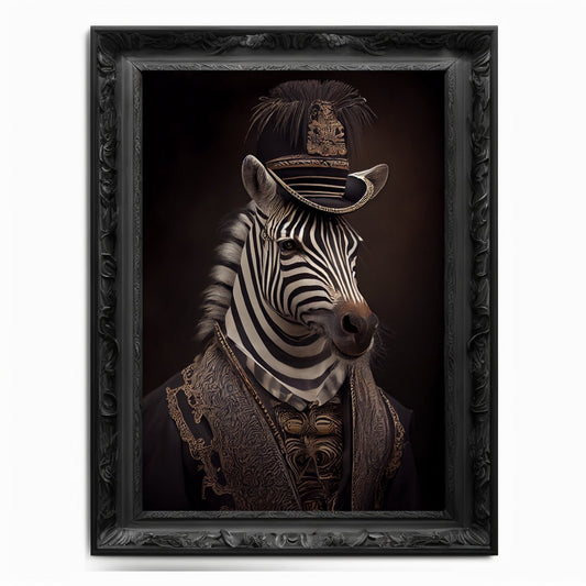 Zebra Wall Art Print, Animal Lover Vintage Regal Zebra Art Print Poster Renaissance. Victorian Zebra Portrait, Royal Painting Home Pet Gift