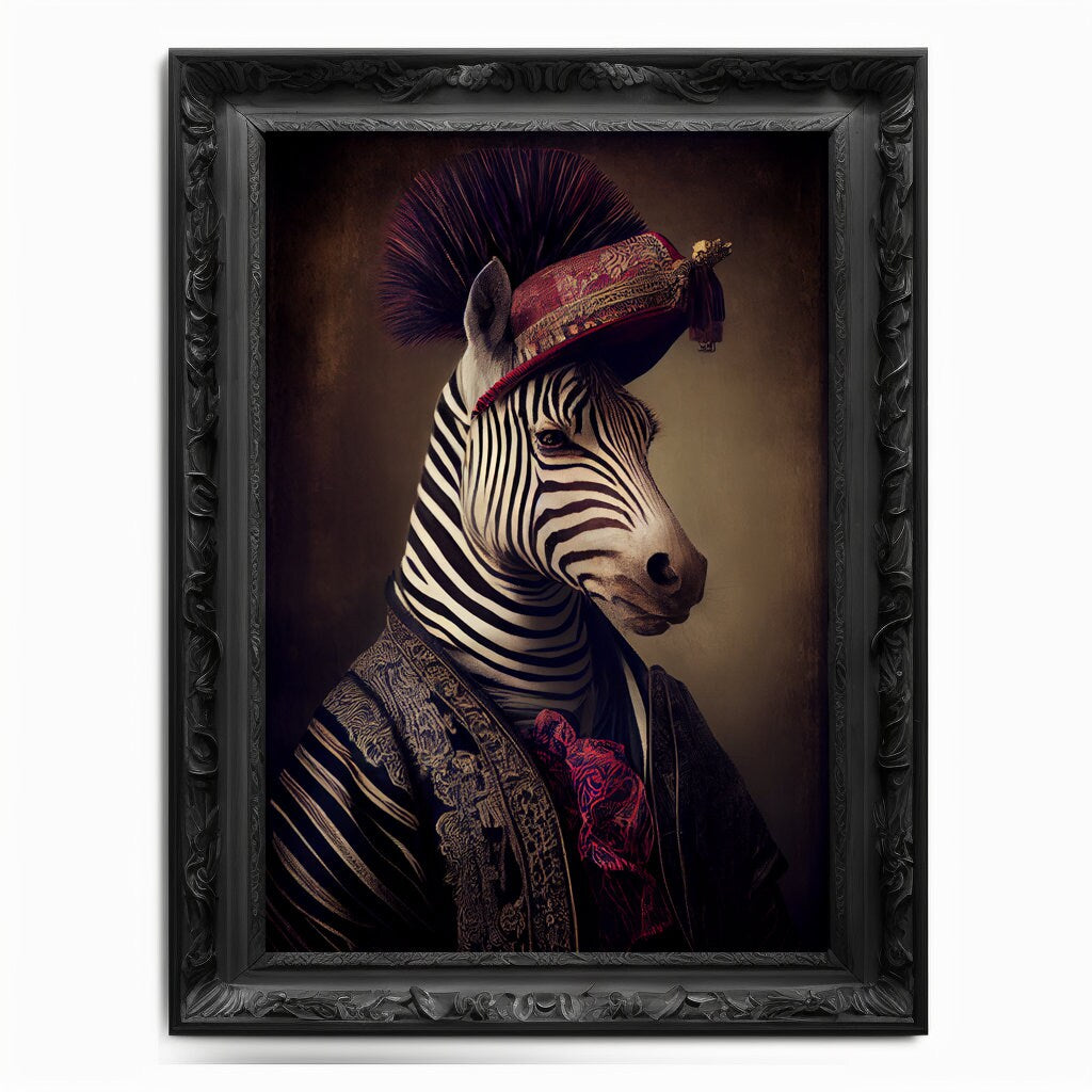 Zebra Wall Art Print, Animal Lover Vintage Regal Zebra Art Print Poster Renaissance. Victorian Zebra Portrait, Royal Painting Home Pet Gift - Wall Art Poster Print