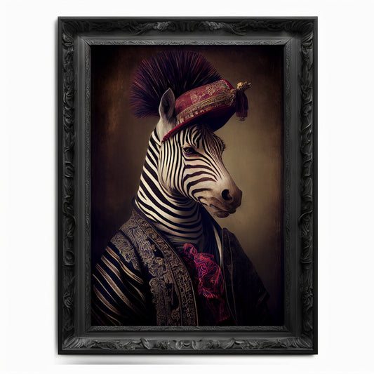 Zebra Wall Art Print, Animal Lover Vintage Regal Zebra Art Print Poster Renaissance. Victorian Zebra Portrait, Royal Painting Home Pet Gift - Wall Art Poster Print