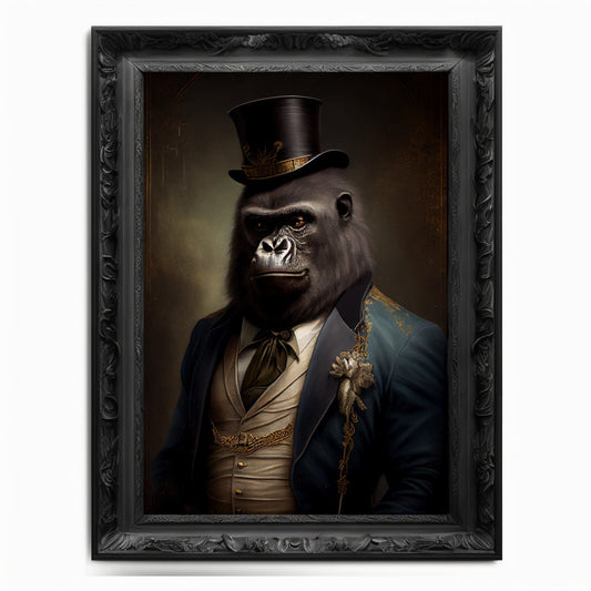 Gorilla Wall Art Print, Animal Lover Vintage Regal Gorilla Art Poster Renaissance. Victorian Gorilla Portrait, Royal Painting Home Pet Gift - Wall Art Poster Print