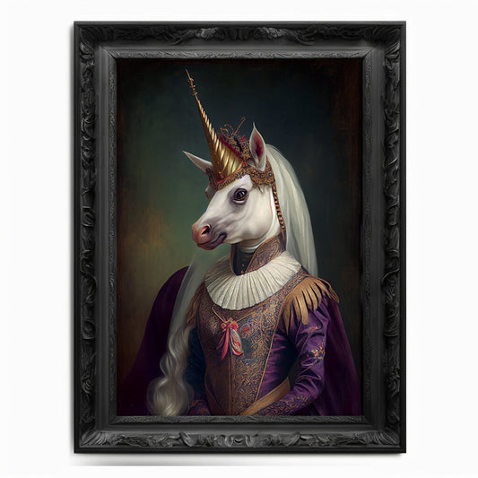 Unicorn Wall Art Print, Animal Lover Vintage Regal Unicorn Art Poster Renaissance. Victorian Unicorn Portrait, Royal Painting Home Pet Gift - Wall Art Poster Print