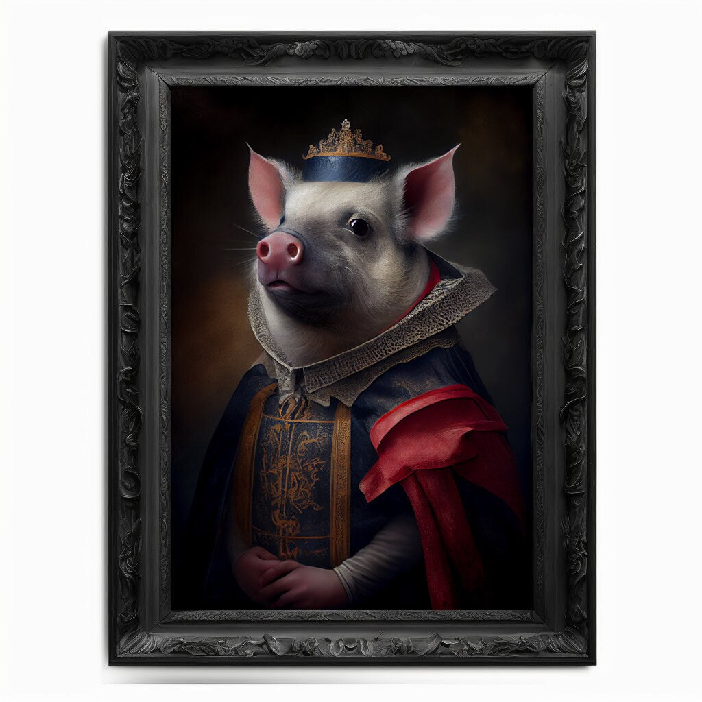 Pig Wall Art Print, Hog Animal Lover Vintage Regal Pig Art Poster Renaissance. Victorian Pig Portrait, Royal Painting Swine Piglet Pet Gift - Wall Art Poster Print