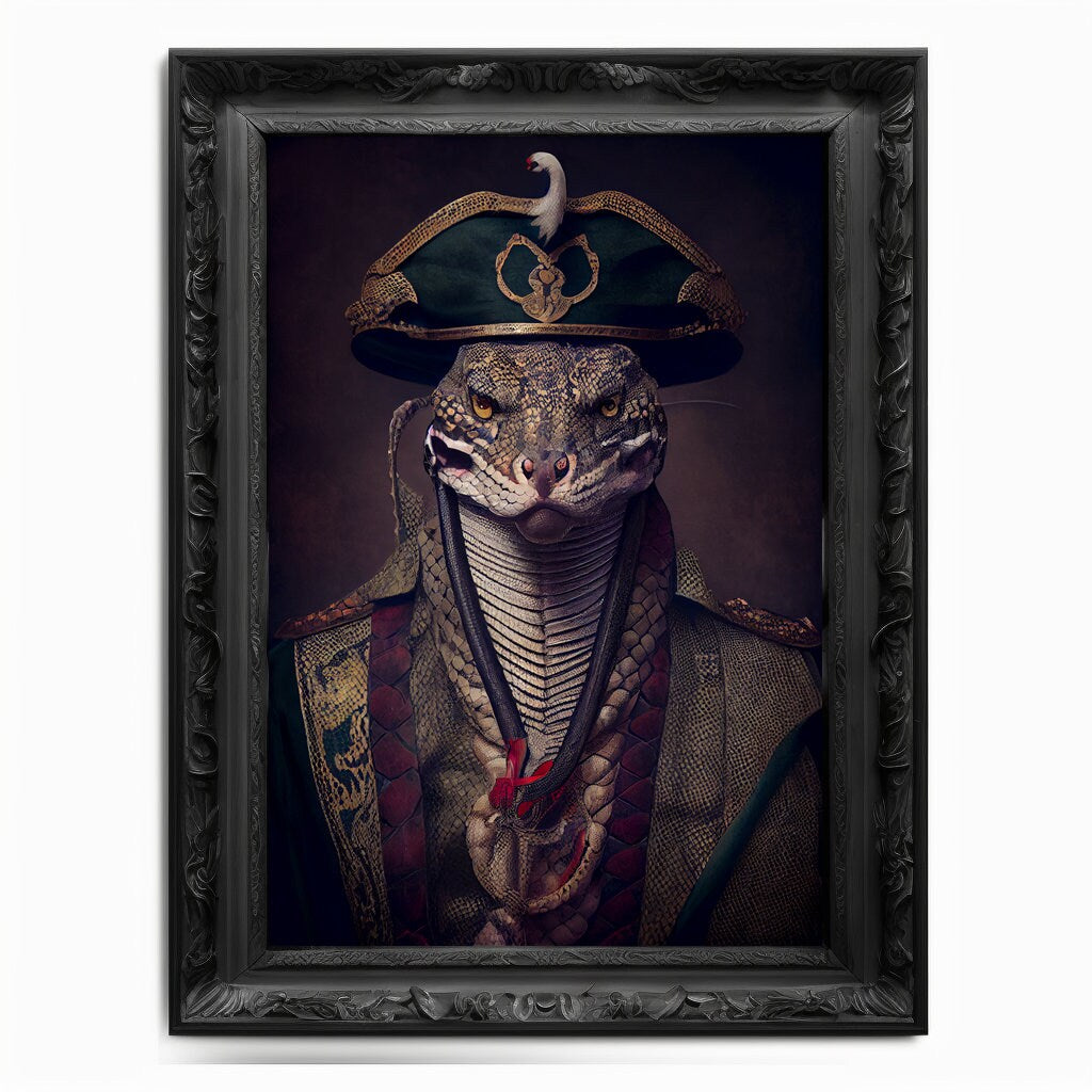 Snake Wall Art Print Serpent Animal Lover Vintage Regal Poster Renaissance. Victorian Snake Portrait Royal Painting Viper Cobra Gift Details - Wall Art Poster Print