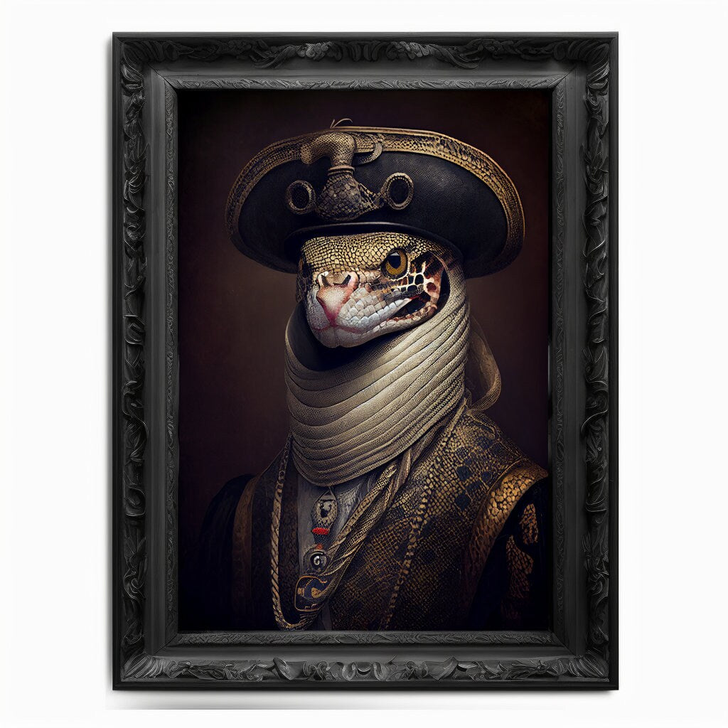 Snake Wall Art Print Serpent Animal Lover Vintage Regal Poster Renaissance. Victorian Snake Portrait Royal Painting Viper Cobra Gift Details - Wall Art Poster Print