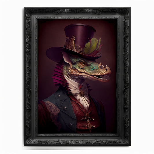 Dinosaur Wall Art Print Dino Animal Lover Vintage Regal Poster Renaissance Victorian T-Rex Portrait Royal Painting Lizard Raptor Dino Gift - Wall Art Poster Print