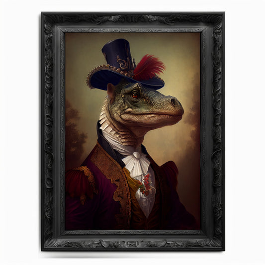 Dinosaur Wall Art Print Dino Animal Lover Vintage Regal Poster Renaissance Victorian T-Rex Portrait Royal Painting Lizard Raptor Dino Gift - Wall Art Poster Print