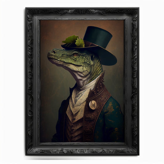 Dinosaur Wall Art Print Dino Animal Lover Vintage Regal Poster Renaissance Victorian T-Rex Portrait Royal Painting Lizard Raptor Dino Gift - Wall Art Poster Print