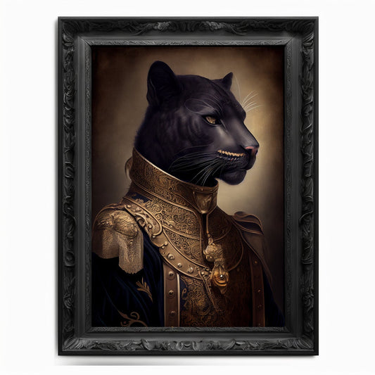 Panther Wall Art Print, Black Cat Animal Lover Vintage Regal Art Poster Renaissance. Victorian Panther Portrait Royal Painting Puma Pet Gift