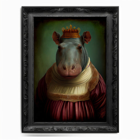 Hippopotamus Wall Art Print, Hippo Animal Lover Vintage Regal Art Poster Renaissance. Victorian Hippo Portrait Royal Painting Horse Pet Gift - Wall Art Poster Print