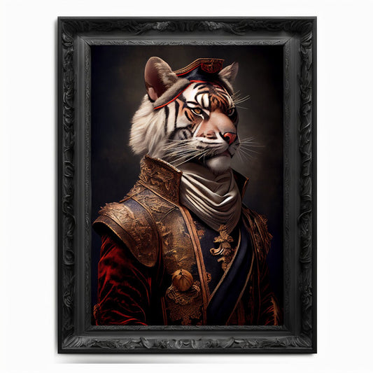 Tiger Wall Art Print, Cat Animal Lover Vintage Regal Art Poster Renaissance. Victorian Tiger Portrait Royal Painting Tigress Feline Pet Gift - Wall Art Poster Print