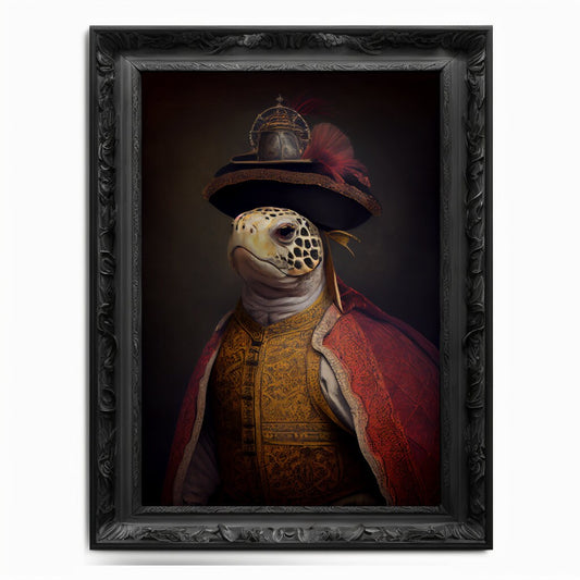 Turtle Wall Art Print, Tortoise Animal Lover Vintage Regal Art Poster Renaissance. Victorian Turtle Portrait Royal Painting leatherback Gift - Wall Art Poster Print