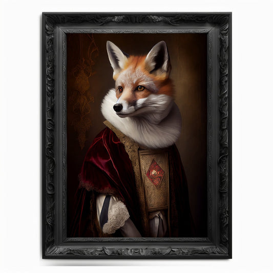 Fox Wall Art Print, Rodent Animal Lover Vintage Regal Art Poster Renaissance. Victorian Cunning Fox Portrait Royal Vixen Pet Painting Gift - Wall Art Poster Print