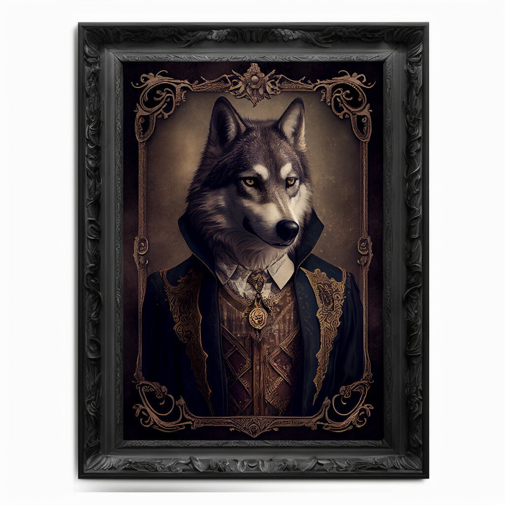 Wolf Wall Art Print Dog Animal Lover Vintage Regal Art Poster Renaissance Victorian Dire Wolf Portrait Royal Painting Wolf Pack Cub Pet Gift - Wall Art Poster Print