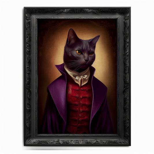 Cat Wall Art Print,  Animal Lover Vintage Regal Cat Art Print Poster Renaissance. Victorian Cat Portrait, Royal Painting Home Decor Pet Gift - Wall Art Poster Print