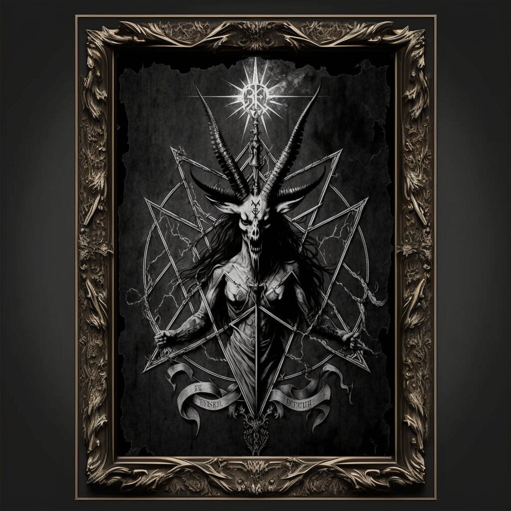 Baphomet Art Print Devil Art Satan Print Lucifer Poster Renaissance Lovecraft. Demon Poster Gothic Artwork Occult Painting Antichrist Print.