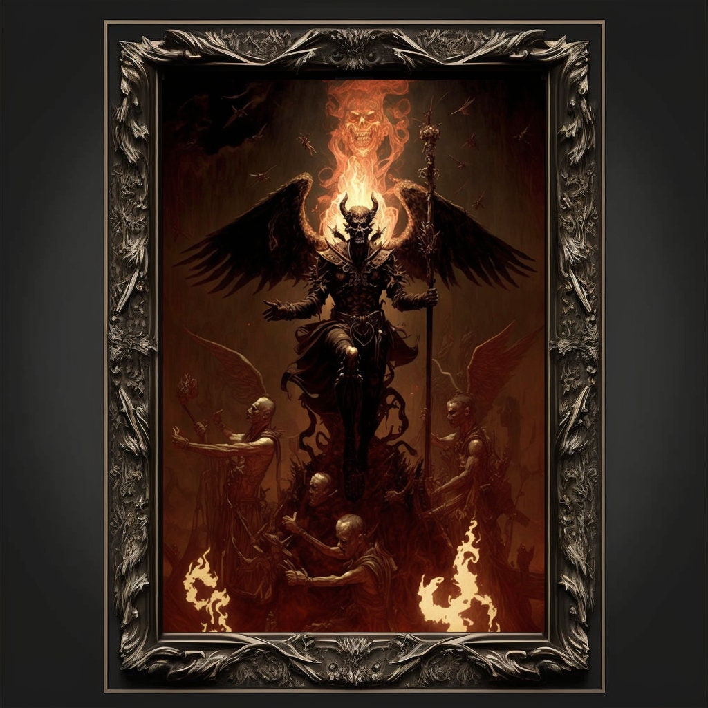 Baphomet Art Print Devil Art Satan Print Lucifer Poster Renaissance Lovecraft. Demon Poster Gothic Artwork Occult Painting Antichrist Print.