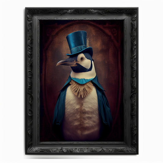 Penguin Wall Art Print Bird Animal Lover, Vintage Regal Art Poster, Renaissance Victorian Emperor Penguin Portrait, Royal Painting Pet Gift - Wall Art Poster Print