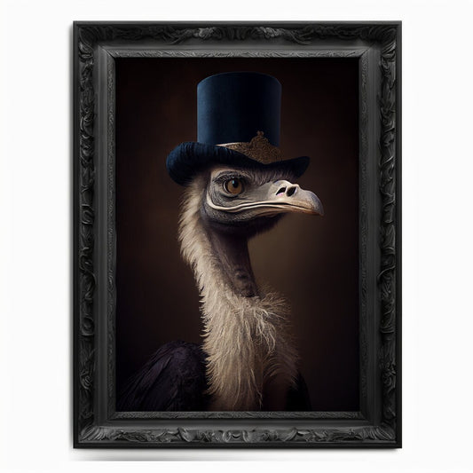 Ostrich Wall Art Print Bird Animal Lover, Vintage Regal Art Poster, Renaissance Victorian Common Ostrich Portrait, Royal Painting Pet Gift - Wall Art Poster Print