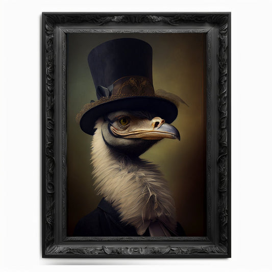 Ostrich Wall Art Print Bird Animal Lover, Vintage Regal Art Poster, Renaissance Victorian Common Ostrich Portrait, Royal Painting Pet Gift - Wall Art Poster Print