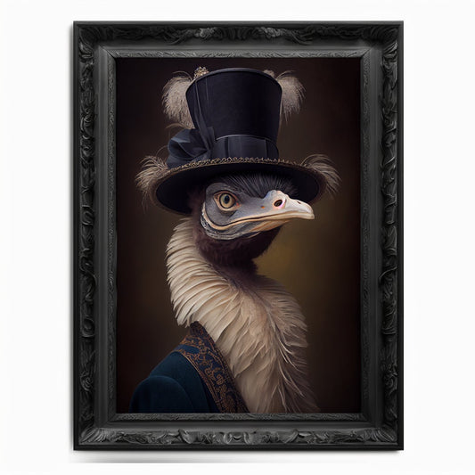 Ostrich Wall Art Print Bird Animal Lover, Vintage Regal Art Poster, Renaissance Victorian Common Ostrich Portrait, Royal Painting Pet Gift - Wall Art Poster Print