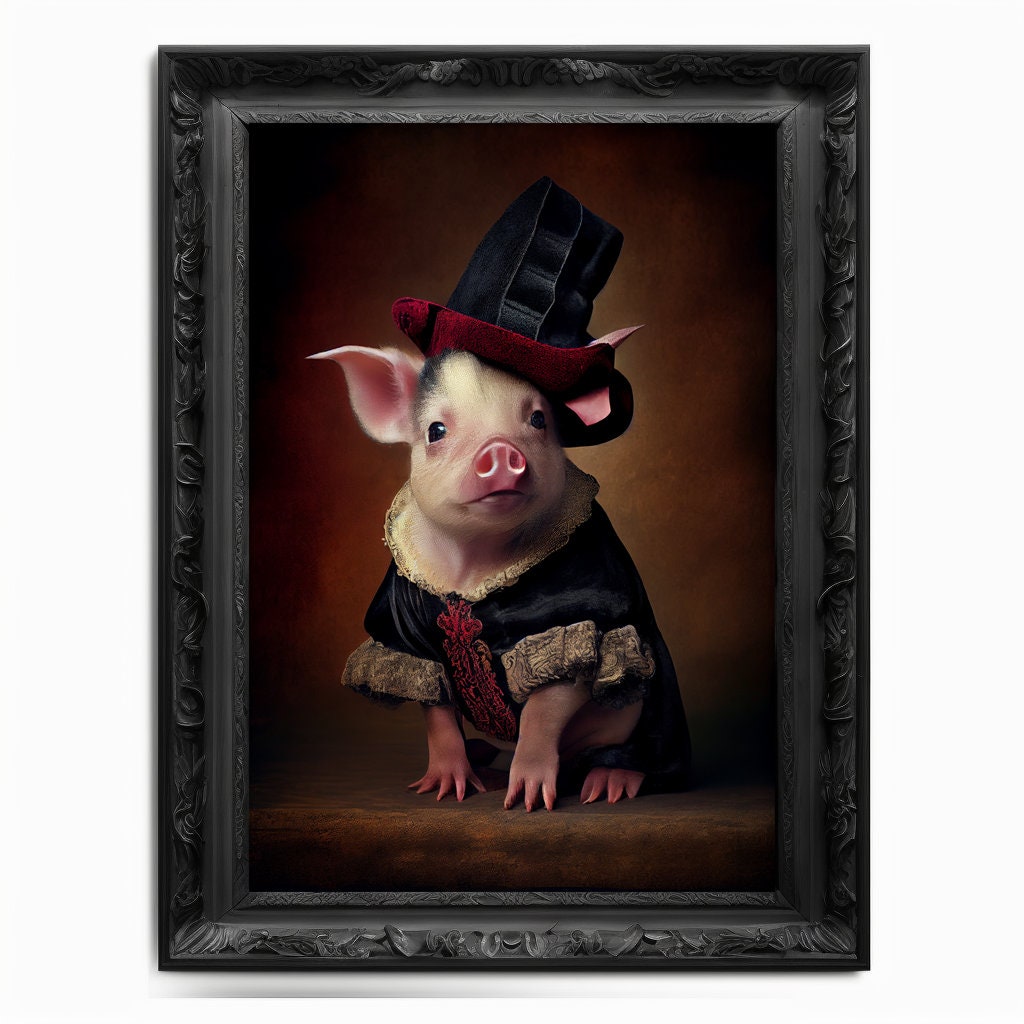 Piglet Wall Art Print Hog Animal Lover Vintage Regal Pig Art Poster Renaissance. Victorian Piglet Portrait Royal Painting Swine Pig Pet Gift - Wall Art Poster Print