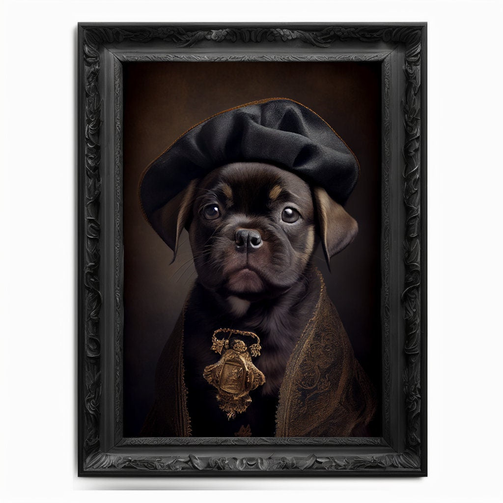 Puppy Wall Art Print,  Animal Lover Vintage Regal Dog Art Print Poster Renaissance. Victorian Puppy Portrait, Royal Painting Home Pet Gift - Wall Art Poster Print