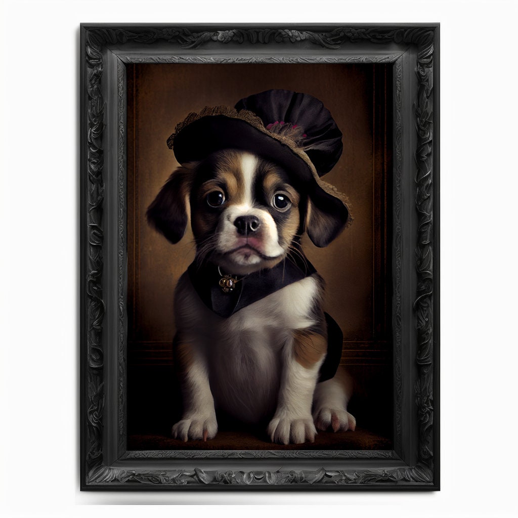 Puppy Wall Art Print,  Animal Lover Vintage Regal Dog Art Print Poster Renaissance. Victorian Puppy Portrait, Royal Painting Home Pet Gift - Wall Art Poster Print
