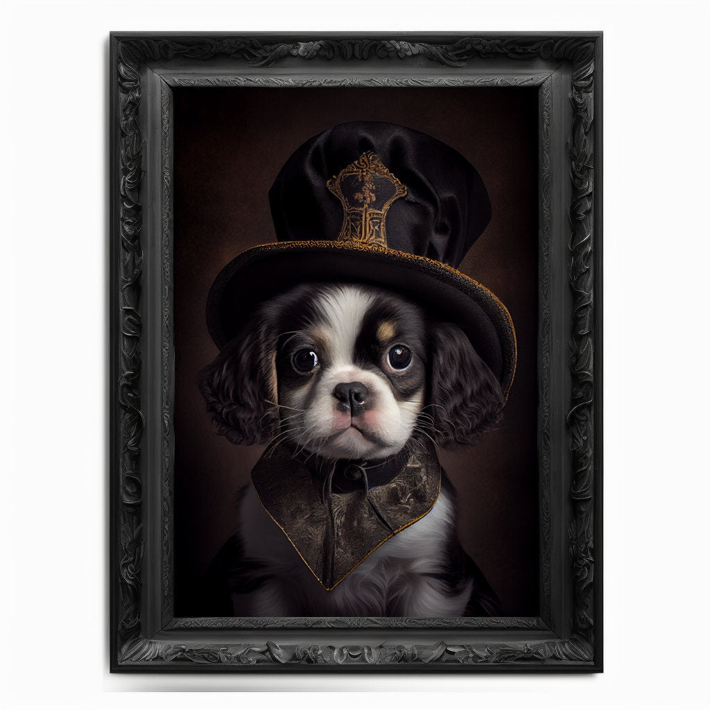 Puppy Wall Art Print,  Animal Lover Vintage Regal Dog Art Print Poster Renaissance. Victorian Puppy Portrait, Royal Painting Home Pet Gift - Wall Art Poster Print