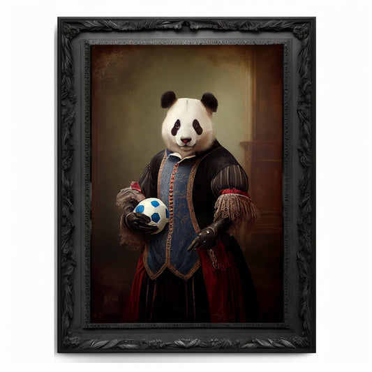Soccer Panda Wall Art Print, Football Lover Vintage Regal Art Poster Renaissance. Victorian Football Panda Portrait, Royal Painting Pet Gift