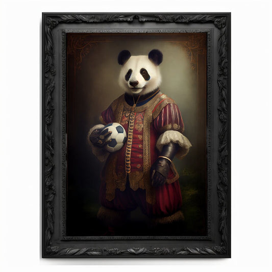 Soccer Panda Wall Art Print, Football Lover Vintage Regal Art Poster Renaissance. Victorian Football Panda Portrait, Royal Painting Pet Gift