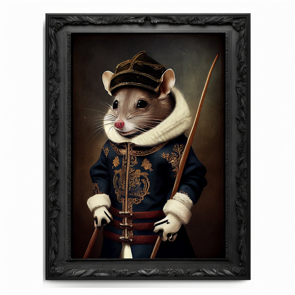 Skiing Mouse Wall Art Print Mouse Animal Lover Vintage Regal Art Poster Renaissance. Victorian Mouse Portrait Royal Painting Skiing Pet Gift
