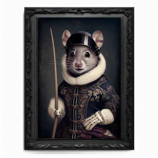 Skiing Mouse Wall Art Print Mouse Animal Lover Vintage Regal Art Poster Renaissance. Victorian Mouse Portrait Royal Painting Skiing Pet Gift