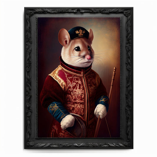 Skiing Mouse Wall Art Print Mouse Animal Lover Vintage Regal Art Poster Renaissance. Victorian Mouse Portrait Royal Painting Skiing Pet Gift