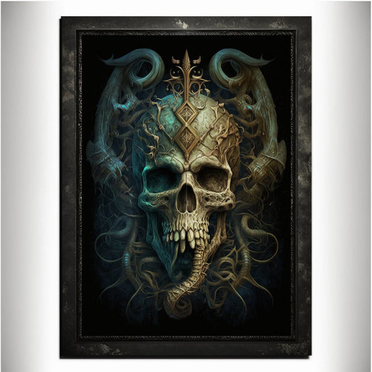 Skull Art Print Devil Art Satan Print Lucifer Poster Renaissance Lovecraft. Demon Poster Gothic Artwork Occult Art Painting Antichrist Print