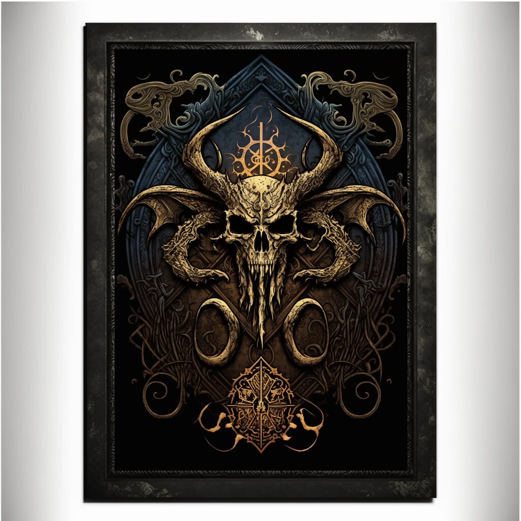 Skull Art Print Devil Art Satan Print Lucifer Poster Renaissance Lovecraft. Demon Poster Gothic Artwork Occult Art Painting Antichrist Print