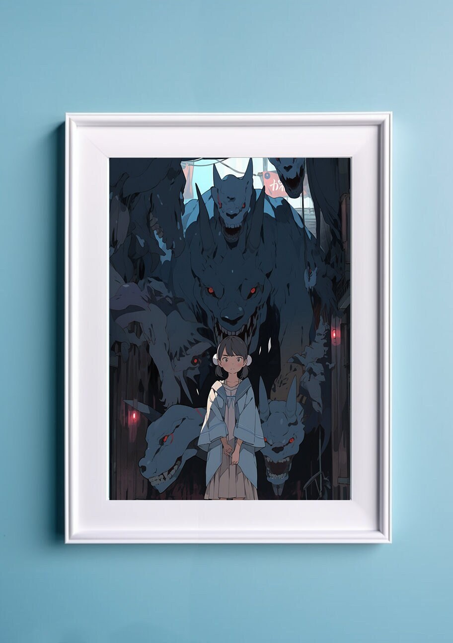 Blue Aesthetic Terror Horror Anime Art Print, Monster Art Manga Japanese Movie Poster, Ghibli Art Inspired Gamer Art Wall Art, Animation Art