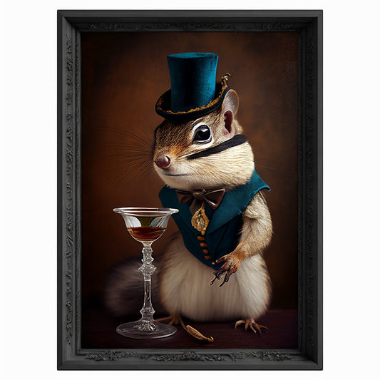 Champagne Chipmunk Portrait, Animal Head Painting, Altered Art, Bar Room Poster, Regal Vintage Artwork, Unique Art Prints, Funny Gift