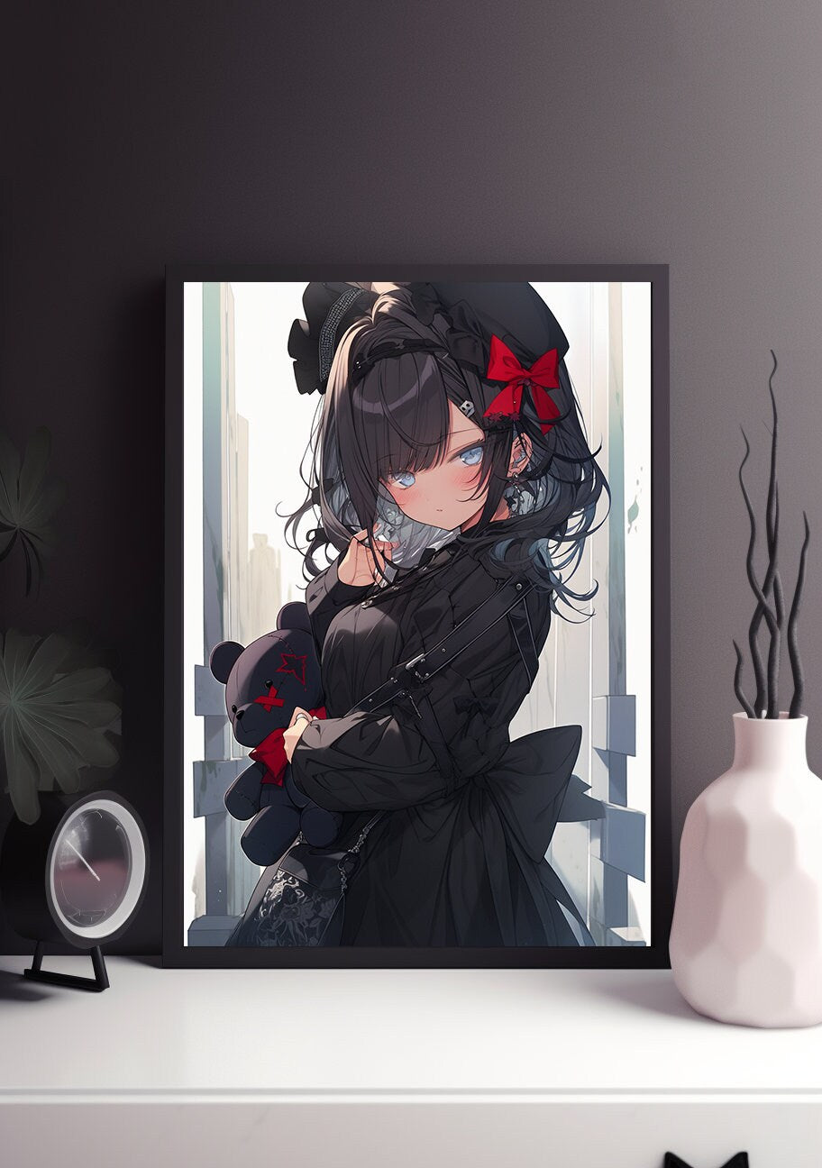 Black Gothic Lolita Anime Art Print Poster, Lolita Manga, Japanese Movie Poster, Wall Art Home Decor, Animation Film Prints
