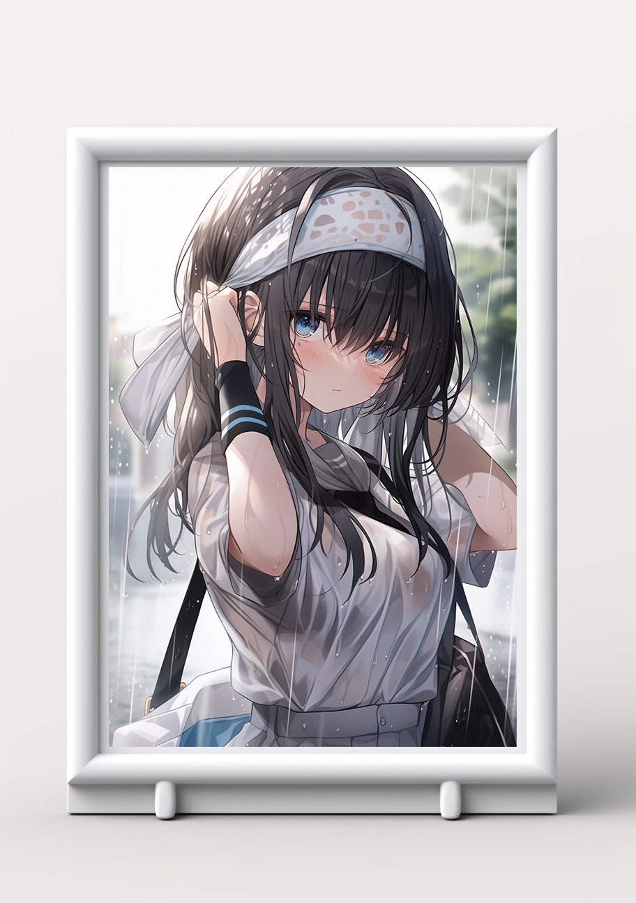 White Wet T-shirt Girl Anime Art Print Poster, Girl In The Rain Manga, Japanese Movie Poster, Wall Art Home Decor, Animation Film Prints