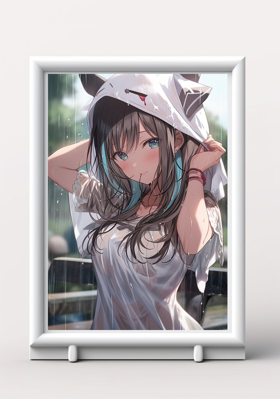 White Wet T-shirt Girl Anime Art Print Poster, Girl In The Rain Manga, Japanese Movie Poster, Wall Art Home Decor, Animation Film Prints