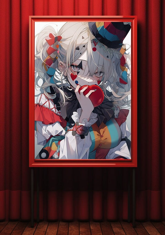 Red Clown Girl Anime Art Print Poster, Circus Manga, Japanese Movie Poster, Wall Art Home Decor, Animation Film Prints