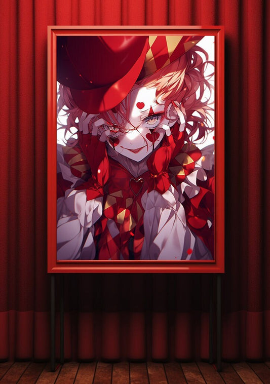 Red Clown Girl Anime Art Print Poster, Circus Manga, Japanese Movie Poster, Wall Art Home Decor, Animation Film Prints
