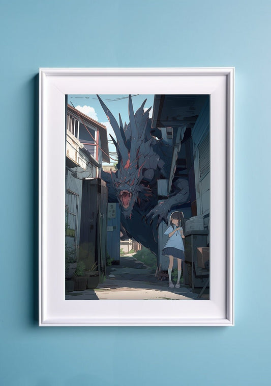 Blue Aesthetic Terror Horror Anime Art Print, Monster Art Manga Japanese Movie Poster, Ghibli Art Inspired Gamer Art Wall Art, Animation Art