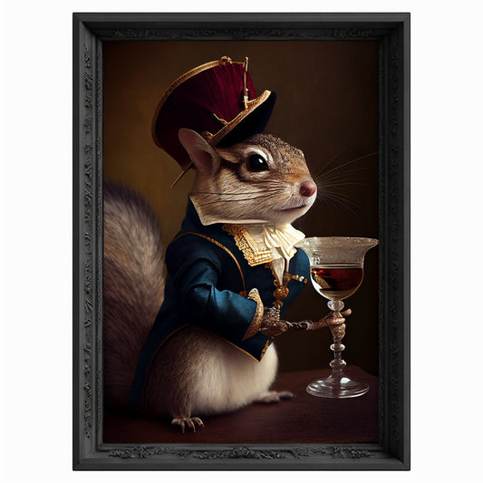 Champagne Chipmunk Portrait, Animal Head Painting, Altered Art, Bar Room Poster, Regal Vintage Artwork, Unique Art Prints, Funny Gift