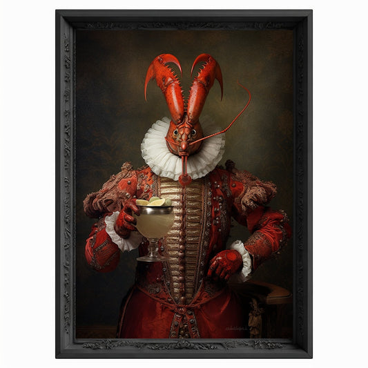 Lobster Drinks Wine Portrait, Animal Painting, Altered Art, Bar Room Poster, Regal Vintage Artwork, Unique Art Prints, Funny Gift